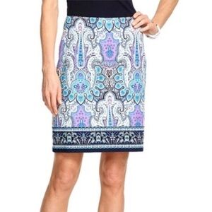 Talbots Mykonos Blue Pink Paisley Print Skirt Sz 4 Cotton Spandex Lined